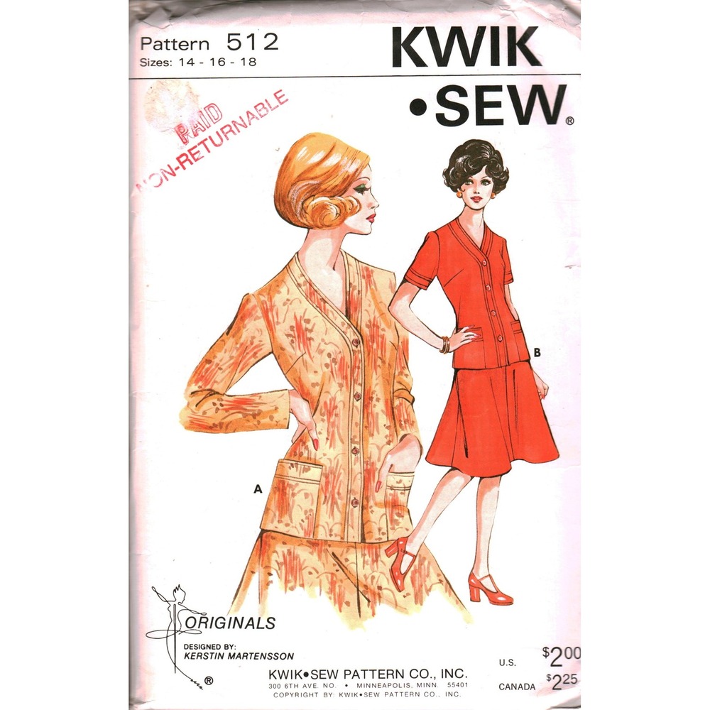 Kwik Sew 512 Vintage Sewing Pattern Jacket Skirt Kerstin Martensson Size 14-18